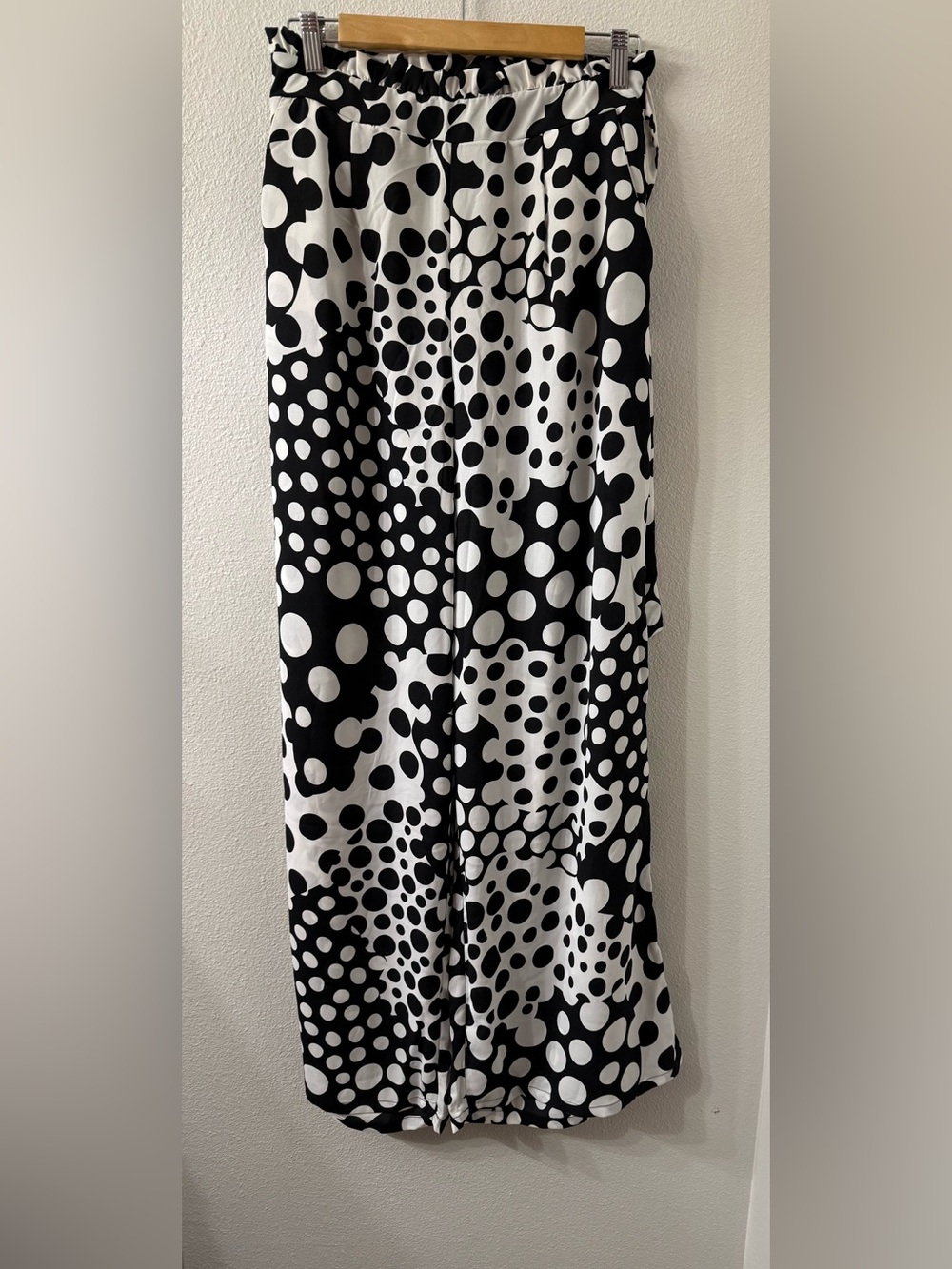 Valentine Black & White Polka Dot Wide Leg Pants, Large